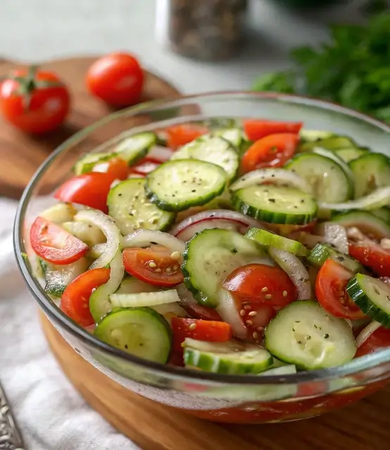 MARINATED CUCUMBERS, ONIONS, AND TOMATOES
