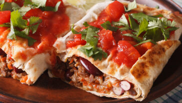 Chimichanga,With,Ground,Meat,,Beans,And,Cheese,Close-up,On,The