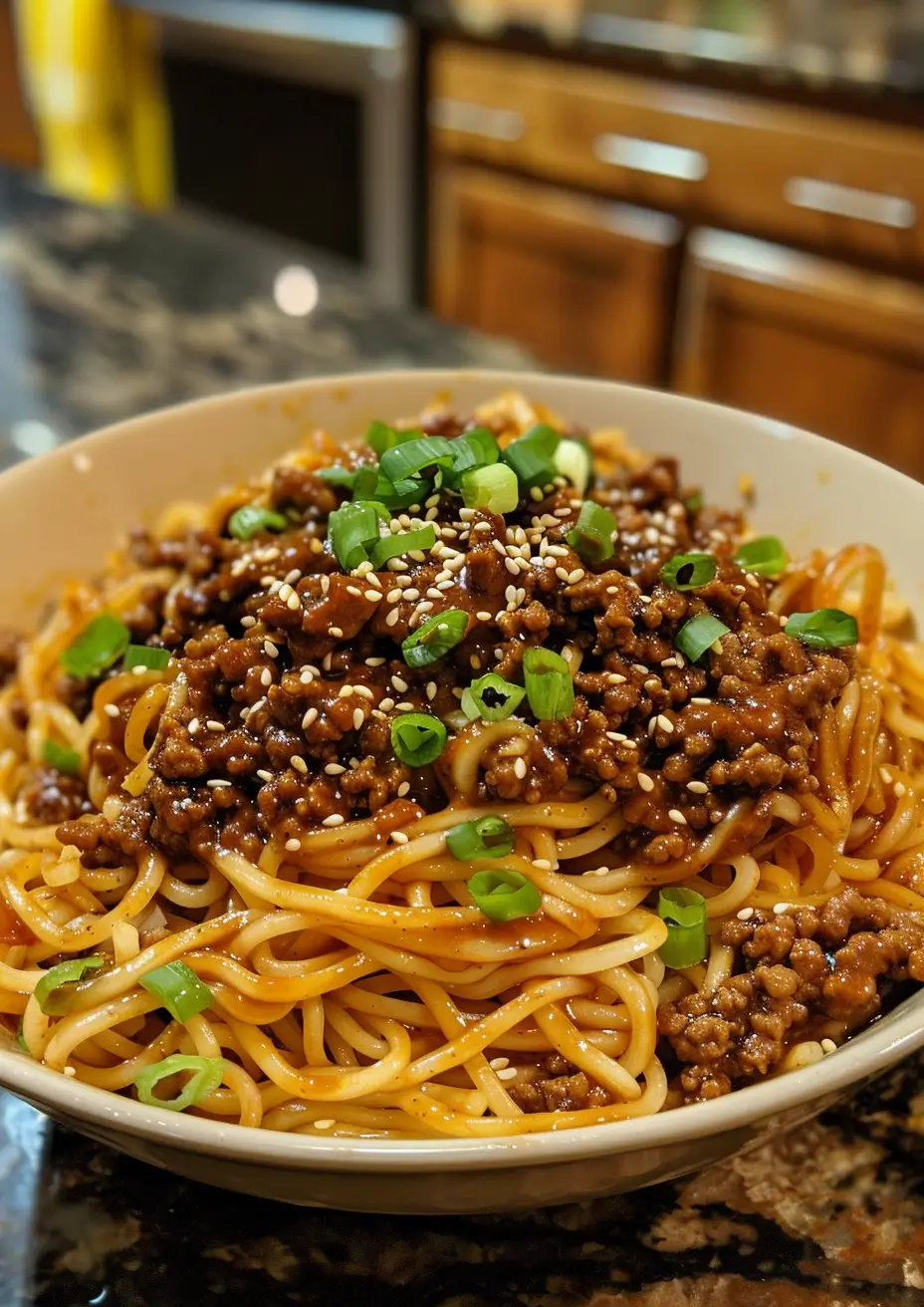 Mongolian Ground Beef Noodles 