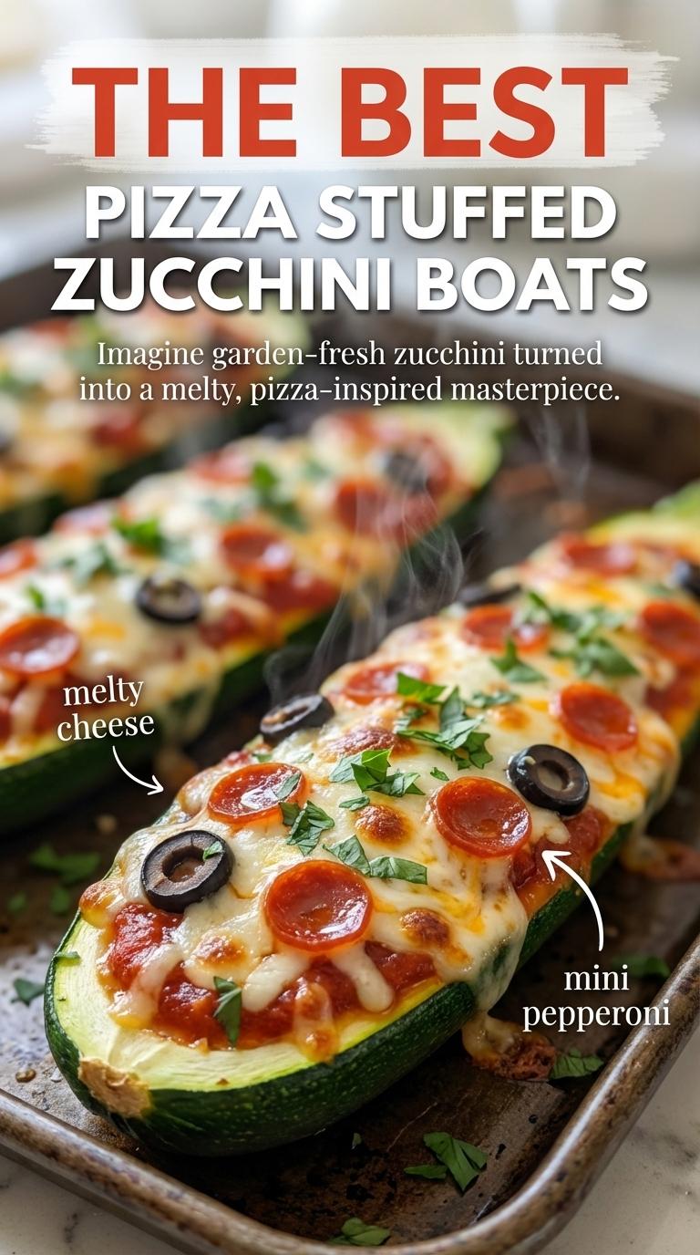Imagine zucchini boats, fresh from the garden, turned into a canvas for a melty, pizza-inspired masterpiece. That's what this recipe is all about, transforming simple zucchini into something extraordinary with a flavorful filling and a bubbly, cheesy topping. It all starts with hollowed-out zucchini halves that become the bed for a savory mix of herbs, marinara, and two types of cheese. Topped with mini pepperoni and black olives, these boats are then baked to perfection.