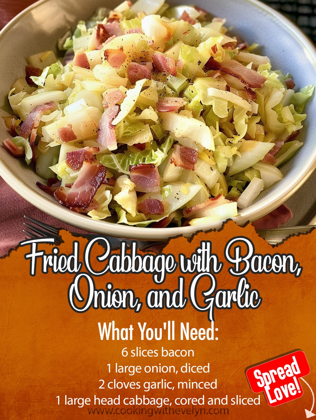 Fried Cabbage with Bacon, Onion, and Garlic