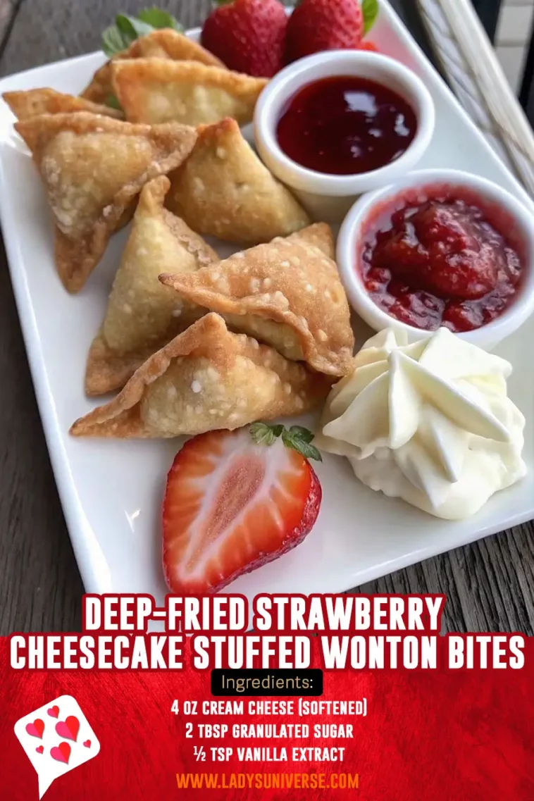 Deep-Fried Strawberry Cheesecake Stuffed Wonton Bites