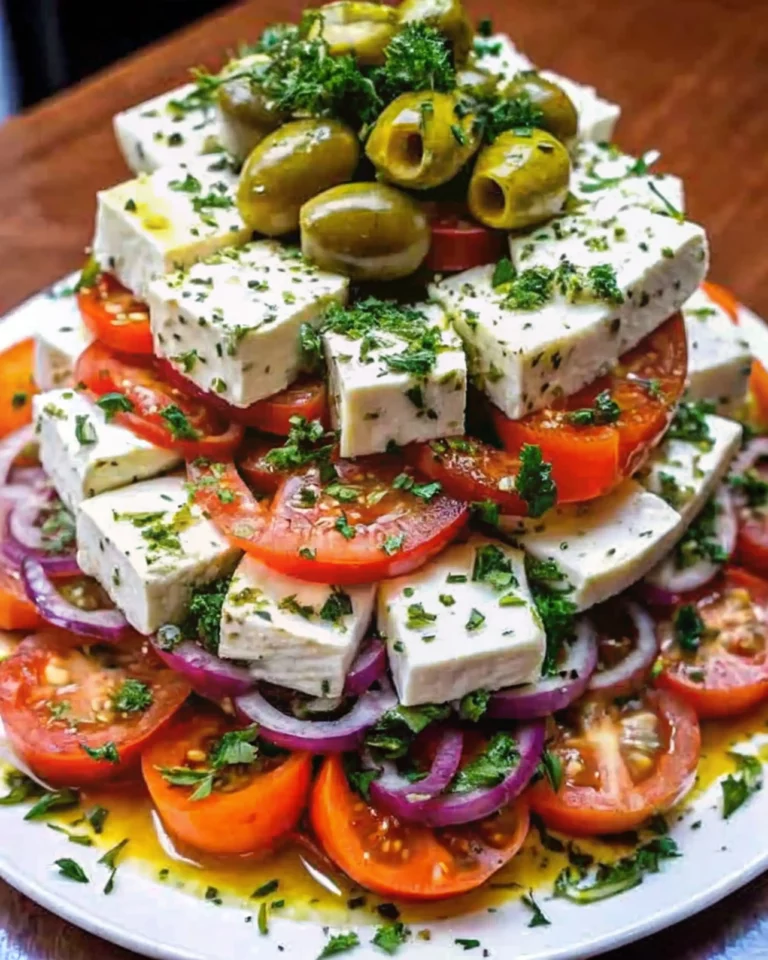 Greek Feta Salad Tower: A Stunning and Flavorful Mediterranean Delight