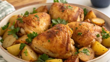 finished-chicken-thighs-with-potatoes-garnished-wi