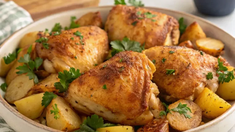 finished-chicken-thighs-with-potatoes-garnished-wi