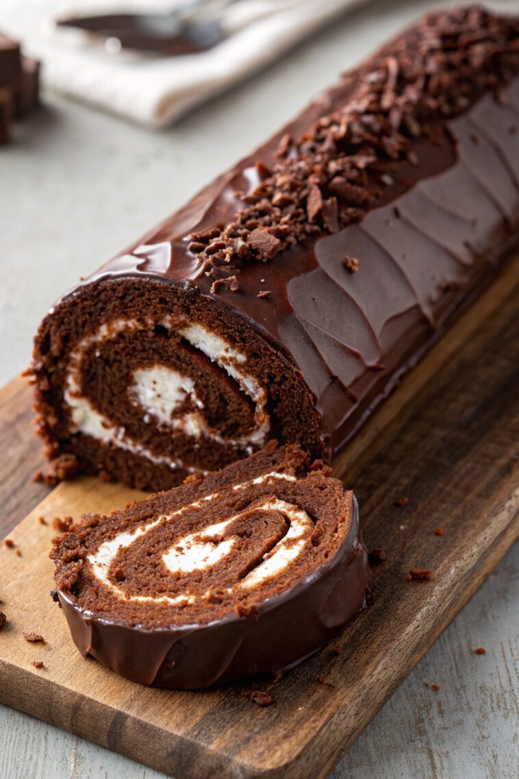Swiss Chocolate Cherry Roll Cake
