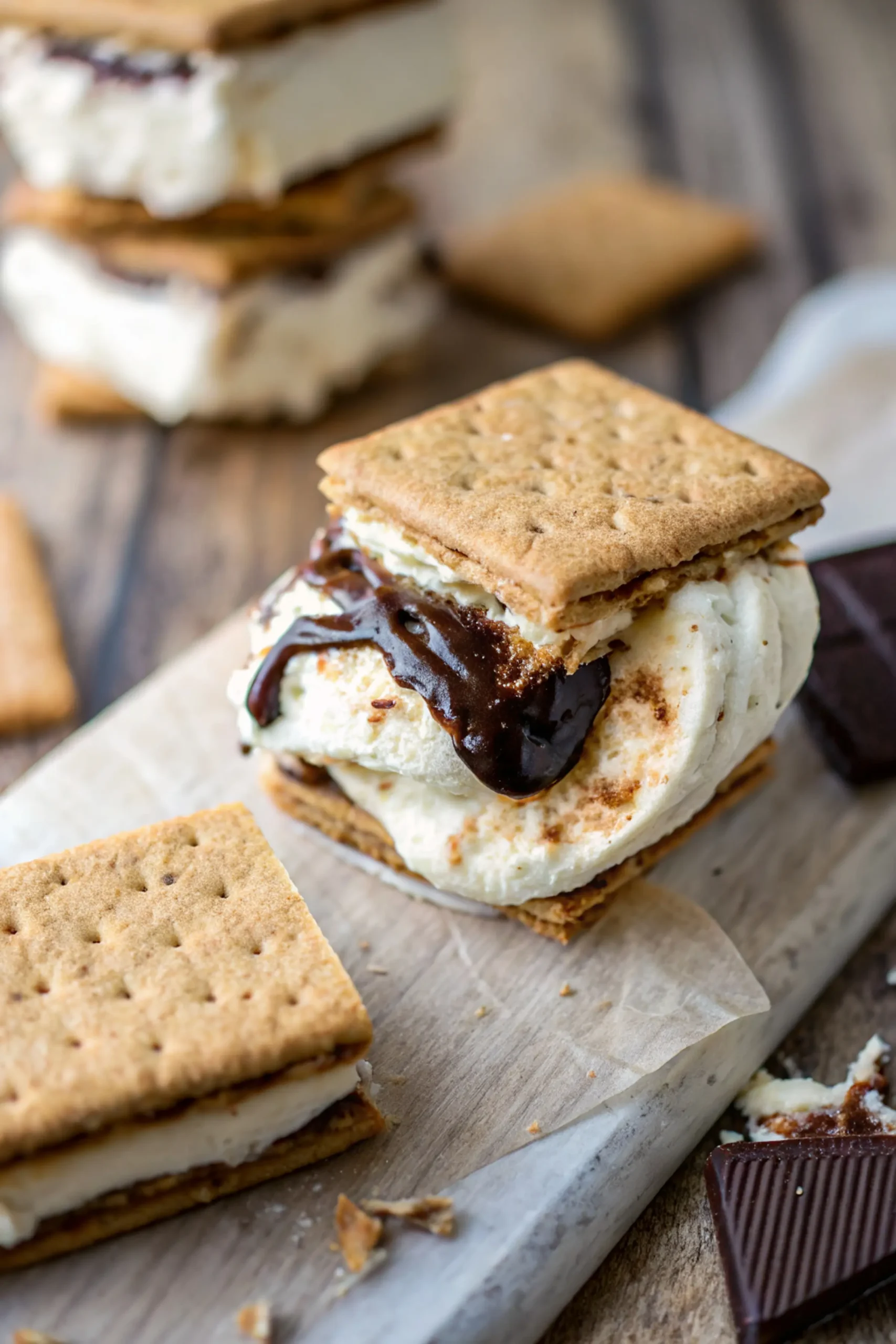 S'mores ice cream sandwich with homemade graham crackers