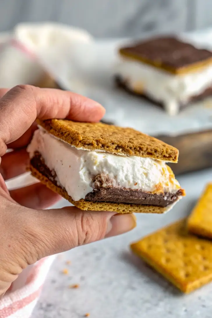 S'mores ice cream sandwich with homemade graham crackers