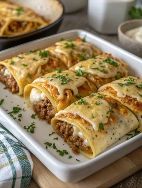 Stack of golden brown Mexican pancakes with butter melting on top and fresh strawberries on a white plate