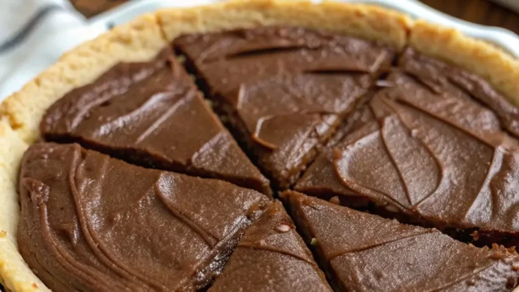 Slice of rich chocolate pie with whipped cream topping and chocolate shavings on a white plate with a fork