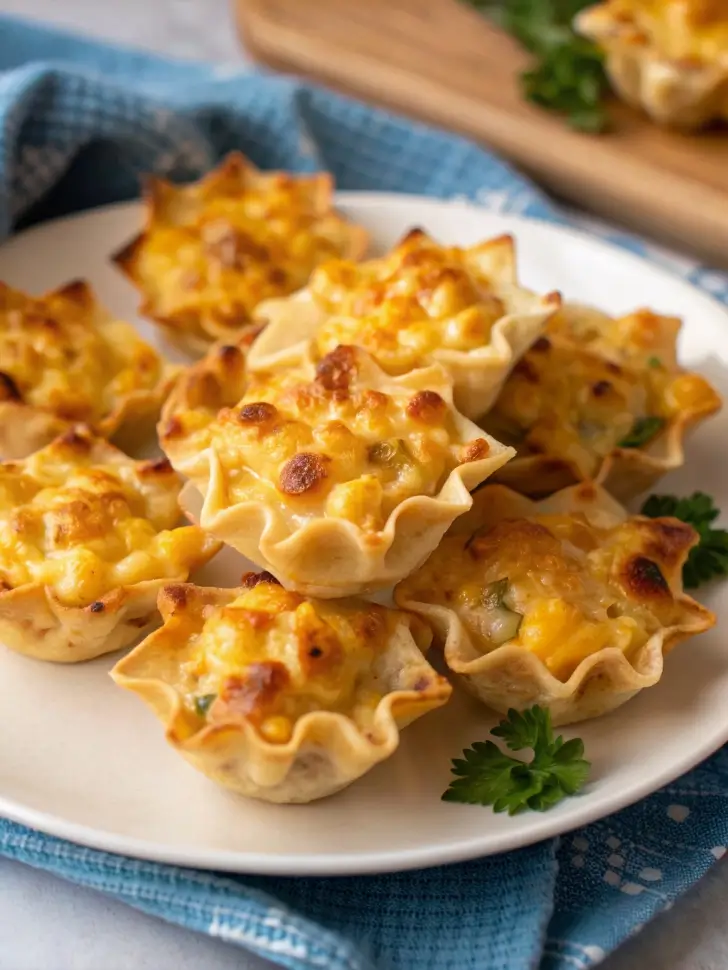 Plate of golden brown Iowa party bites showing sausage and pickle filling wrapped in crescent dough
