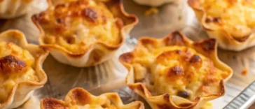Plate of golden brown Iowa party bites showing sausage and pickle filling wrapped in crescent dough