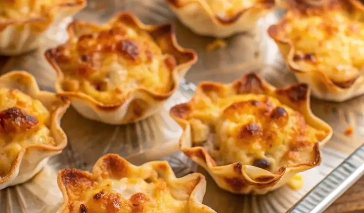 Plate of golden brown Iowa party bites showing sausage and pickle filling wrapped in crescent dough