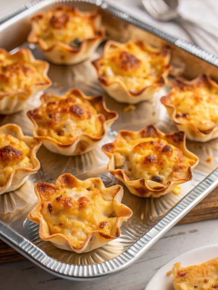 Plate of golden brown Iowa party bites showing sausage and pickle filling wrapped in crescent dough
