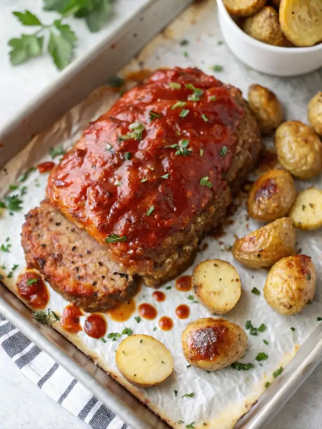 Oven Baked Meatloaf and Potatoes