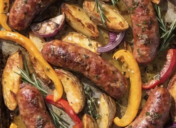 Sausages with Oven-Roasted Potatoes and Peppers
