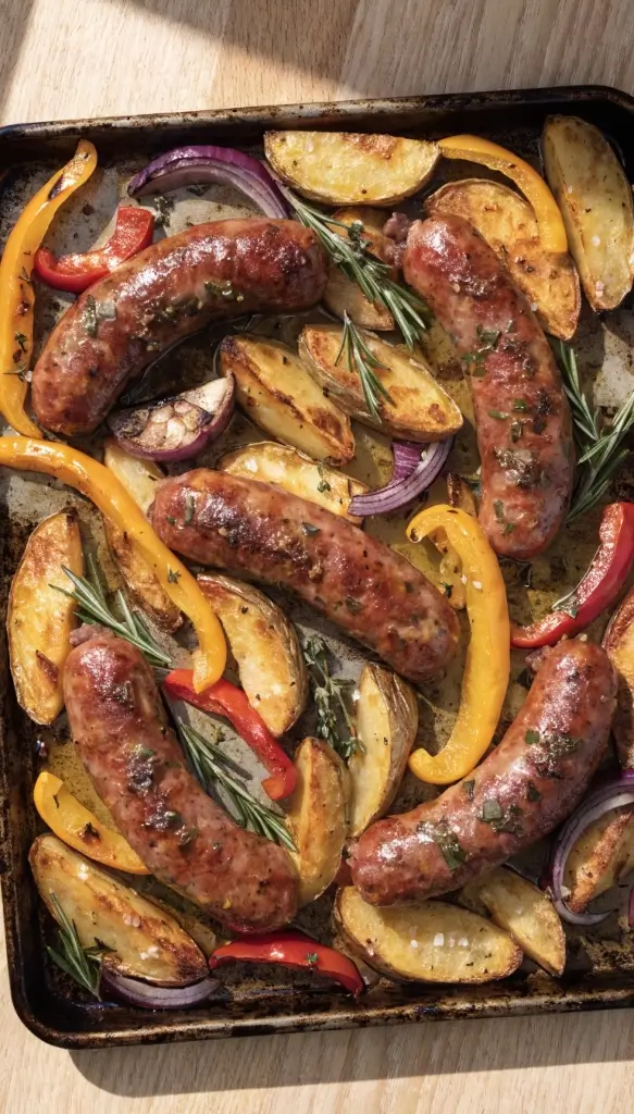 Sausages with Oven-Roasted Potatoes and Peppers