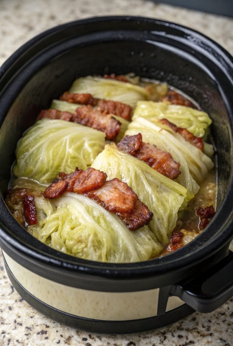 Slow Cooker Braised Cabbage and Bacon