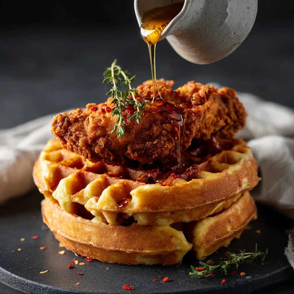 Crispy Hot Honey Chicken and Waffles