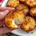 Golden roasted potato rounds topped with melted sharp cheddar and chives on a baking sheet