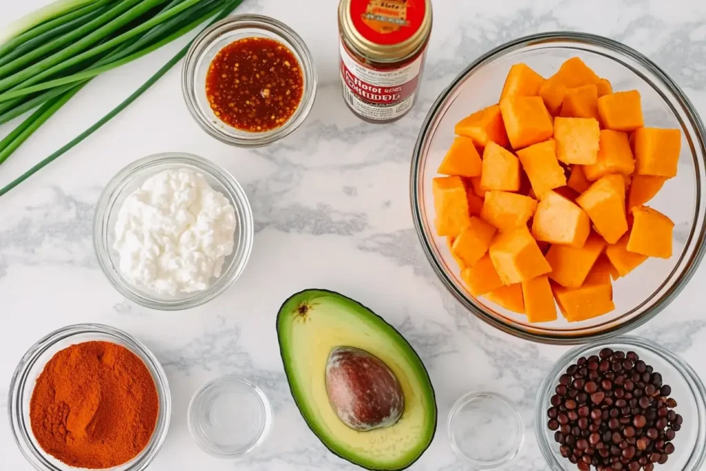 Sweet Potato Cottage Cheese Bowls with Hot Honey ingredients