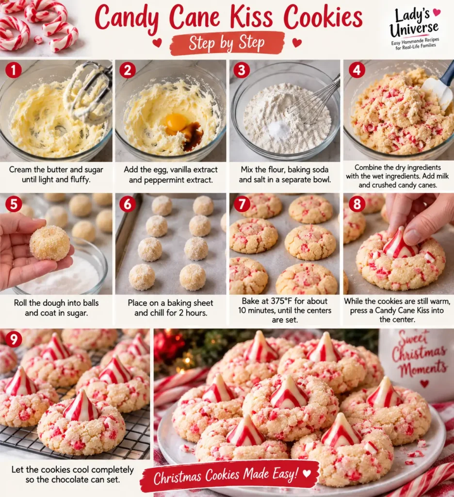 Candy Cane Kiss Cookies steps

