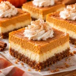 Pumpkin Cheesecake Bars with Cinnamon Cream