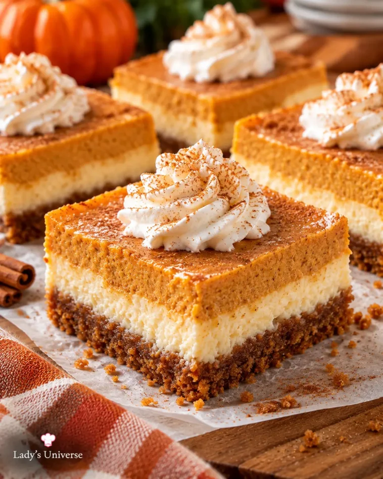 Pumpkin Cheesecake Bars with Cinnamon Cream