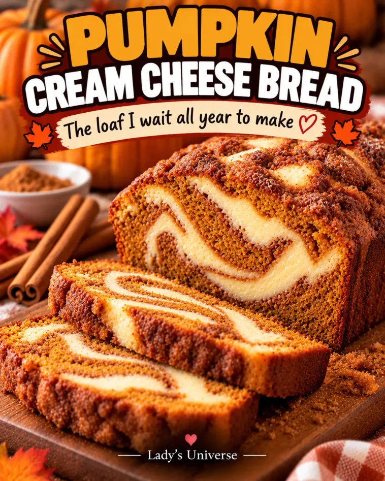 Pumpkin Cream Cheese Bread with a Cheesecake Ribbon